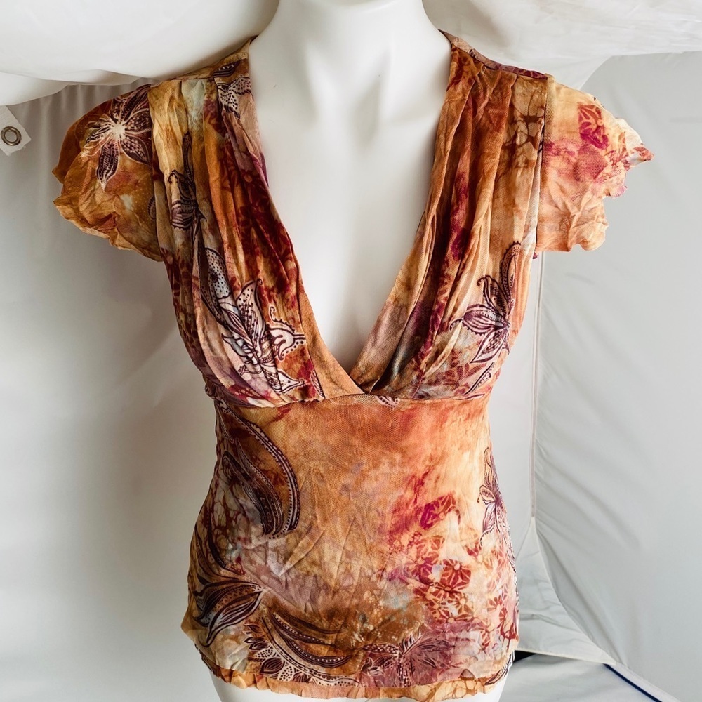 Express nylon mesh multicolor flutter sleeve top M